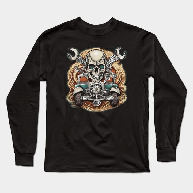 Hotrod skull and badass engine Long Sleeve T-Shirt by Tjhtt Autoarts